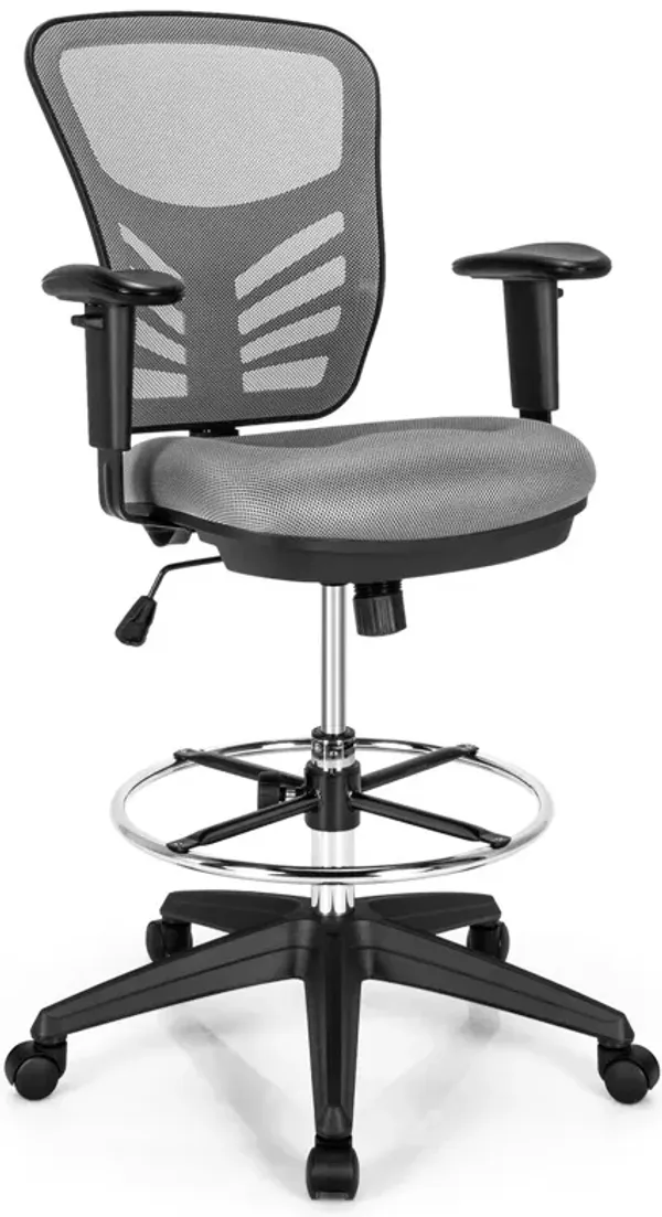 Mesh Drafting Chair Office Chair with Adjustable Armrests and Foot-Ring