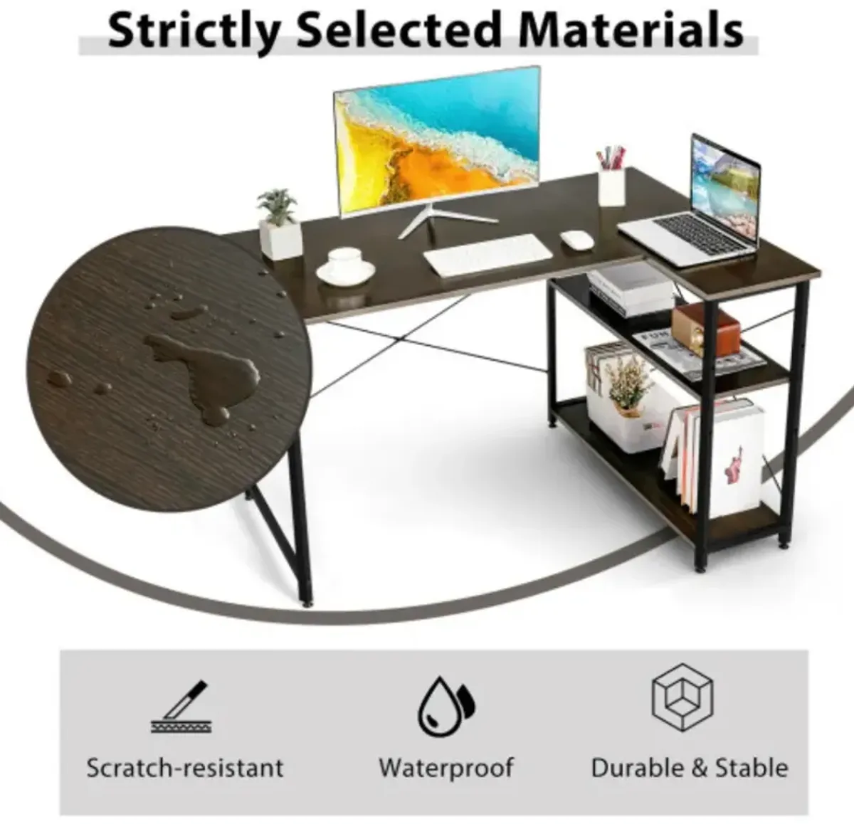 48 Inch Reversible L Shaped Computer Desk with Adjustable Shelf