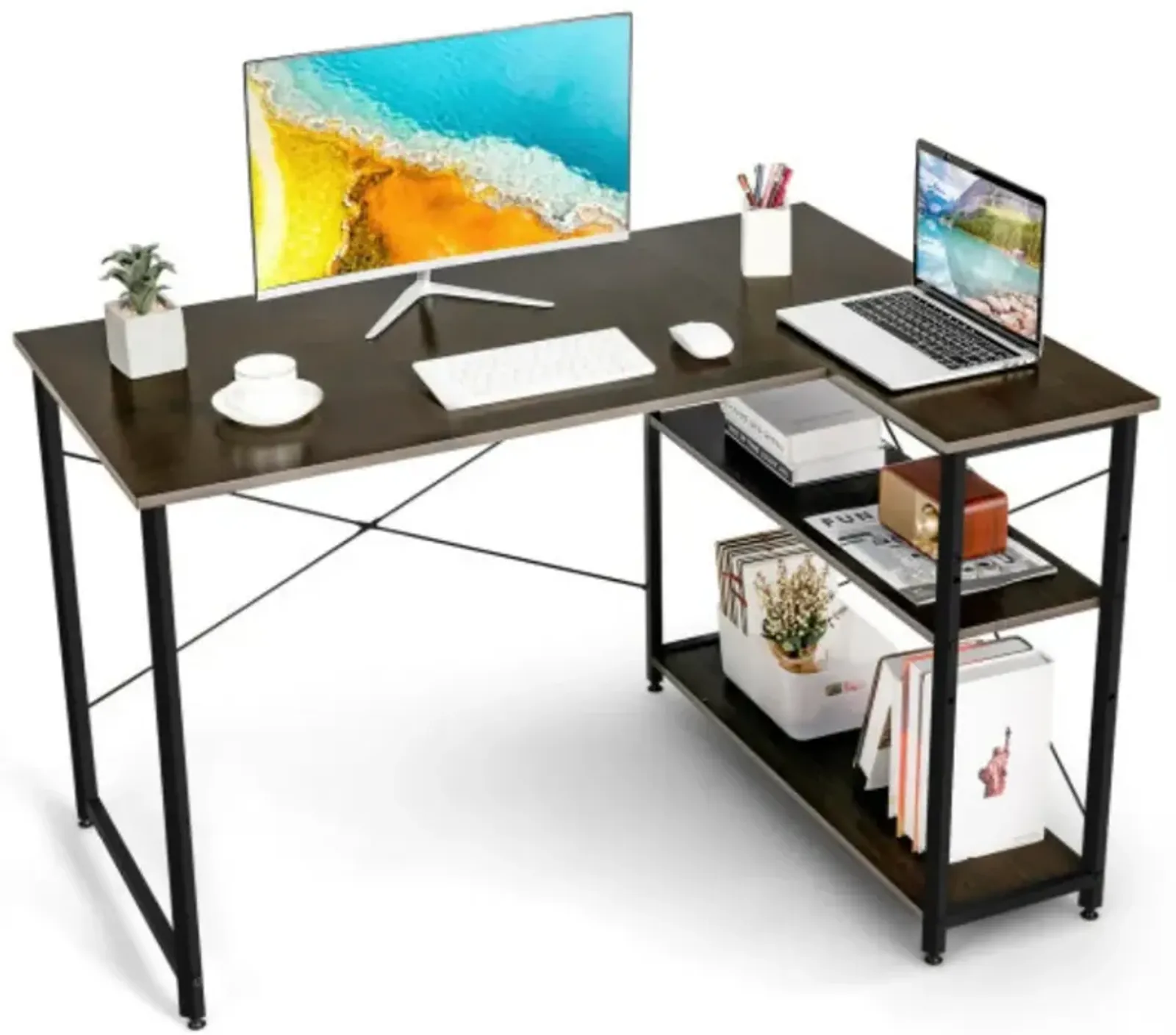 48 Inch Reversible L Shaped Computer Desk with Adjustable Shelf