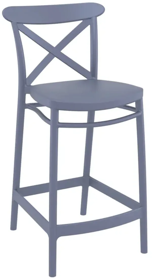 37.75" Black Solid X Accented Outdoor Patio Counter Stool