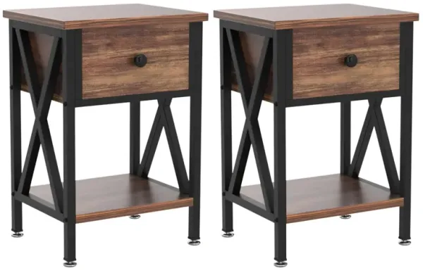 Set of 2 End Tables With 1 Drawer For Living Room And Bedroom