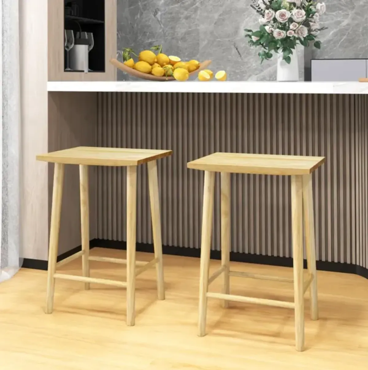 Hivvago 25.5 Inch Bar Stools Set of 2 with Footrest-Natural