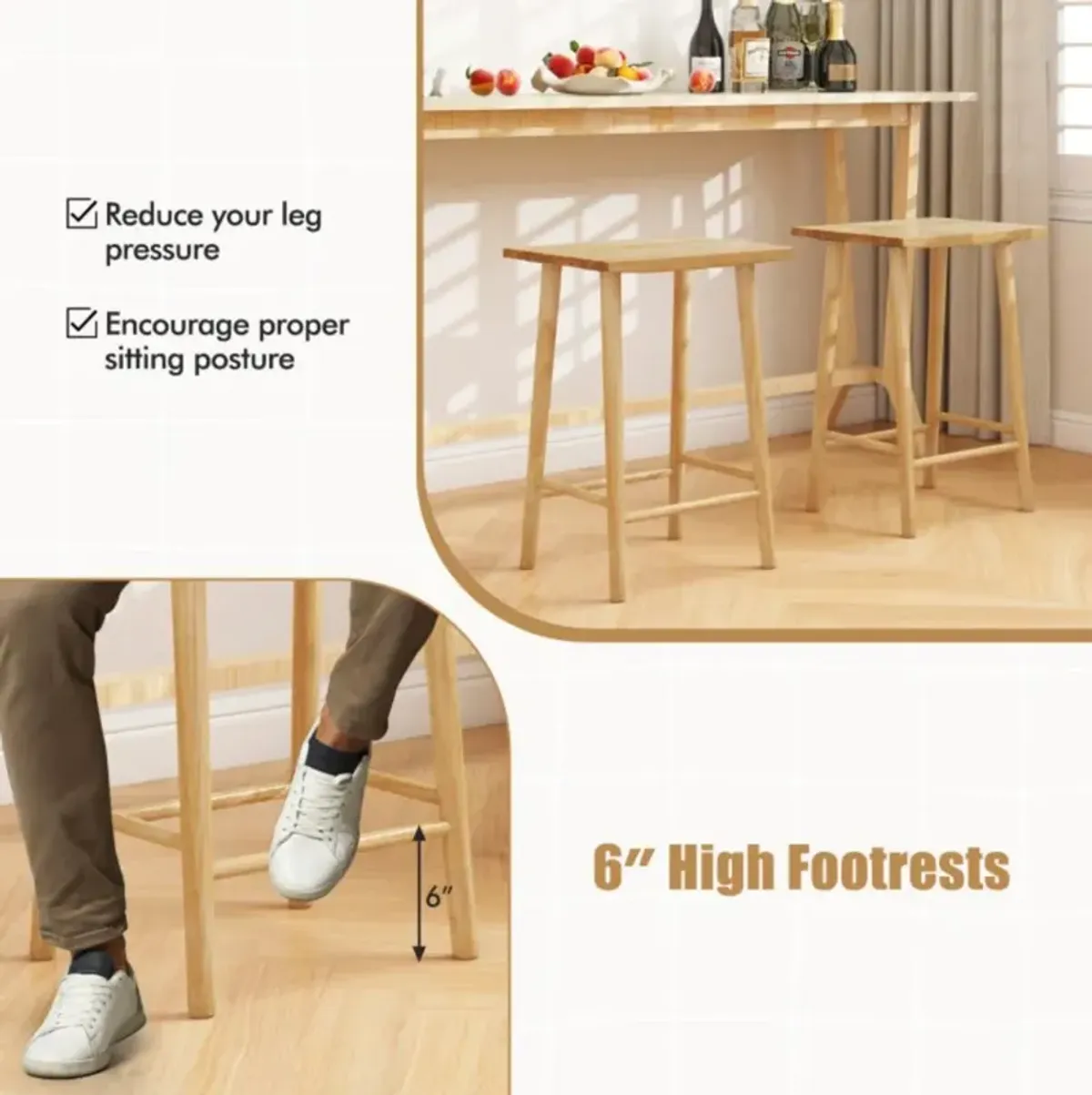 Hivvago 25.5 Inch Bar Stools Set of 2 with Footrest-Natural