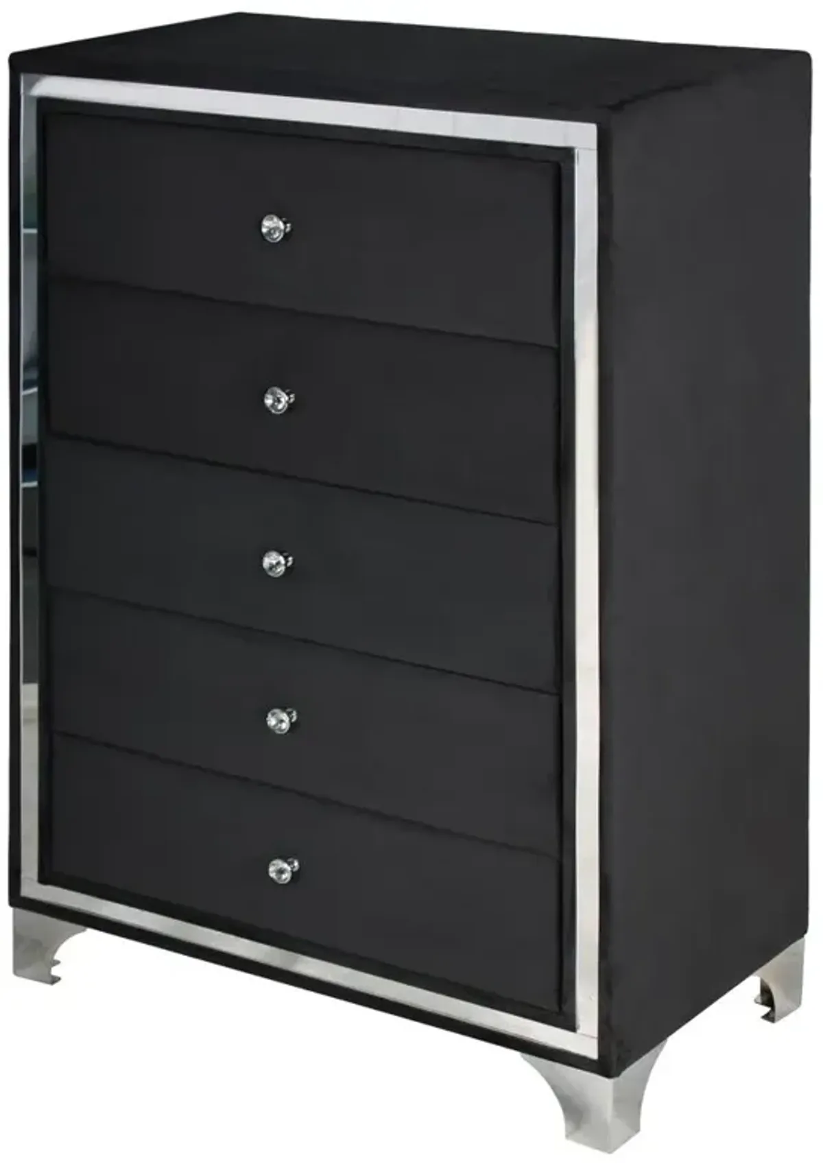 Better Home Products Monica Velvet Upholstered 5 Drawer Chest Dresser in Black