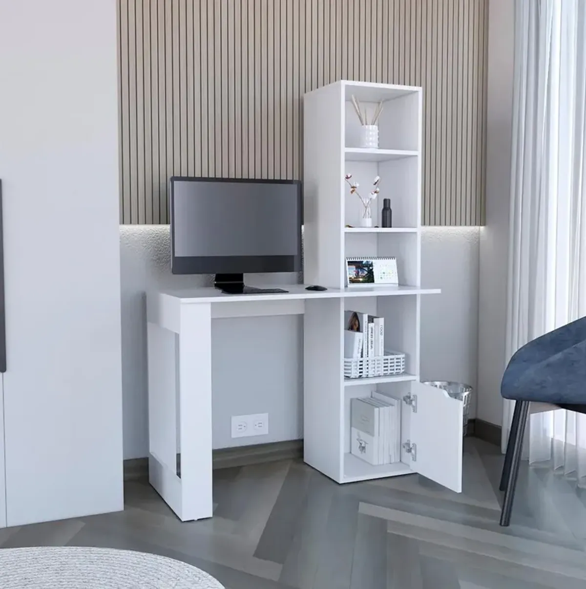 Ripley Writing Desk With Bookcase and Cabinet, White