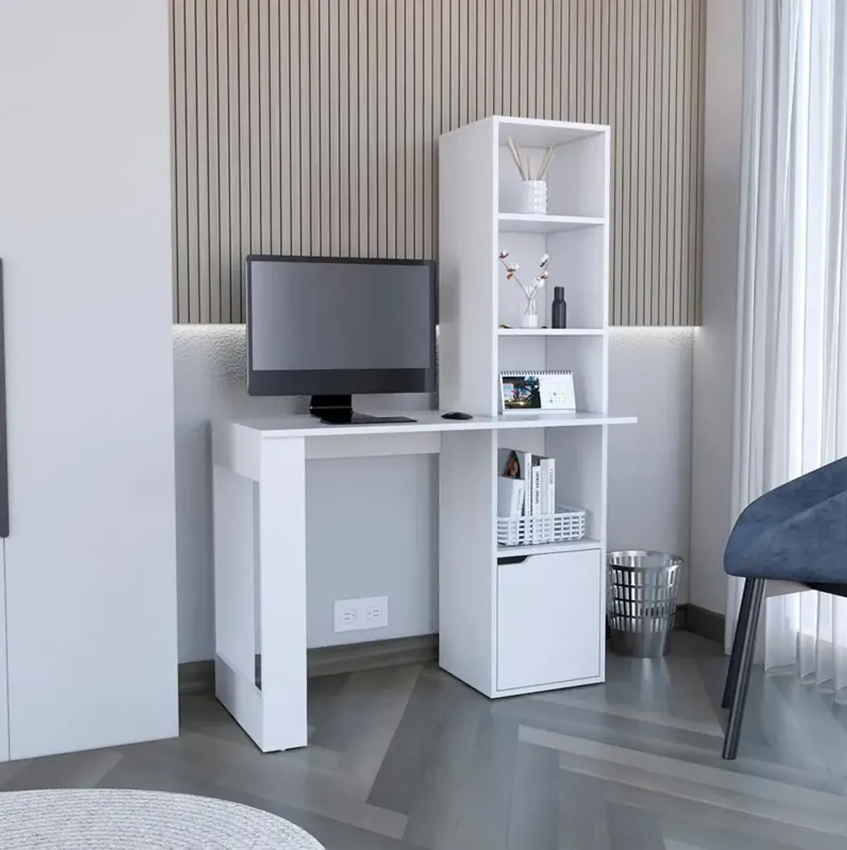 Ripley Writing Desk With Bookcase and Cabinet, White