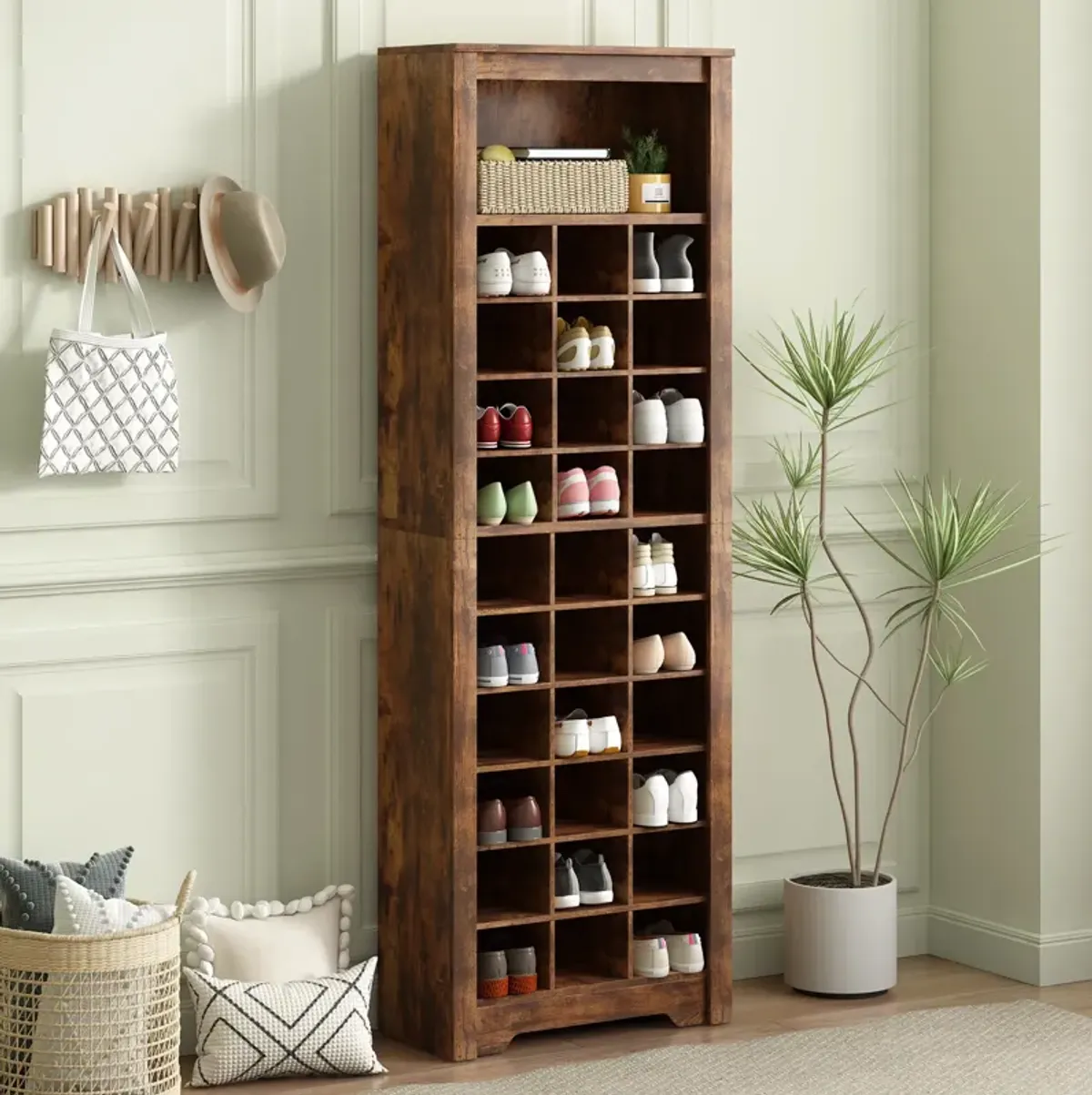 Merax Contemporary Cubby Console  Shoe Cabinet