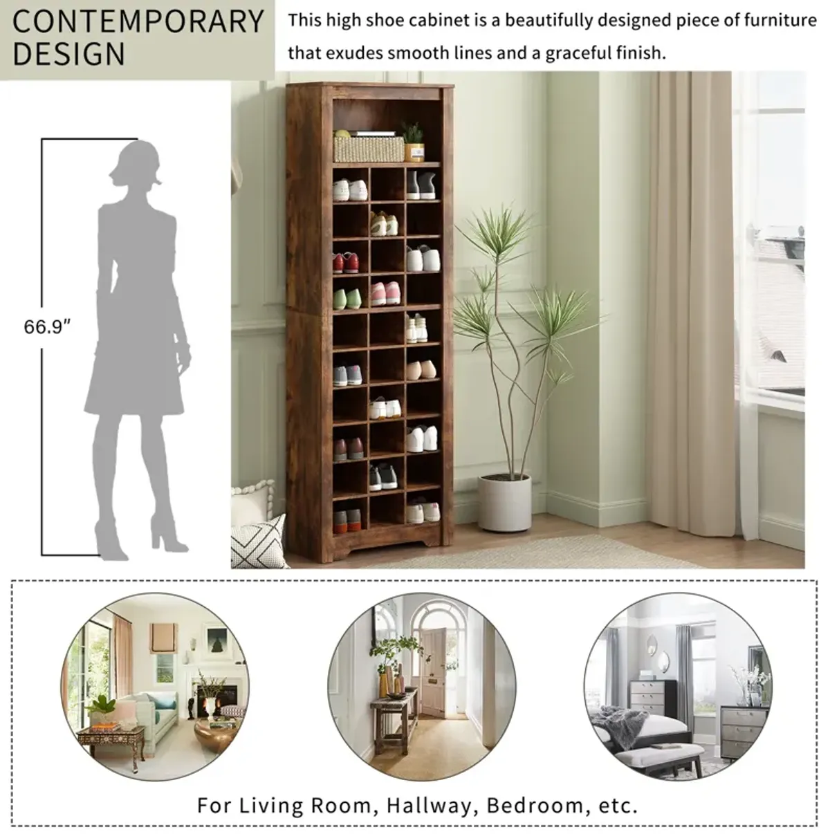 Merax Contemporary Cubby Console  Shoe Cabinet