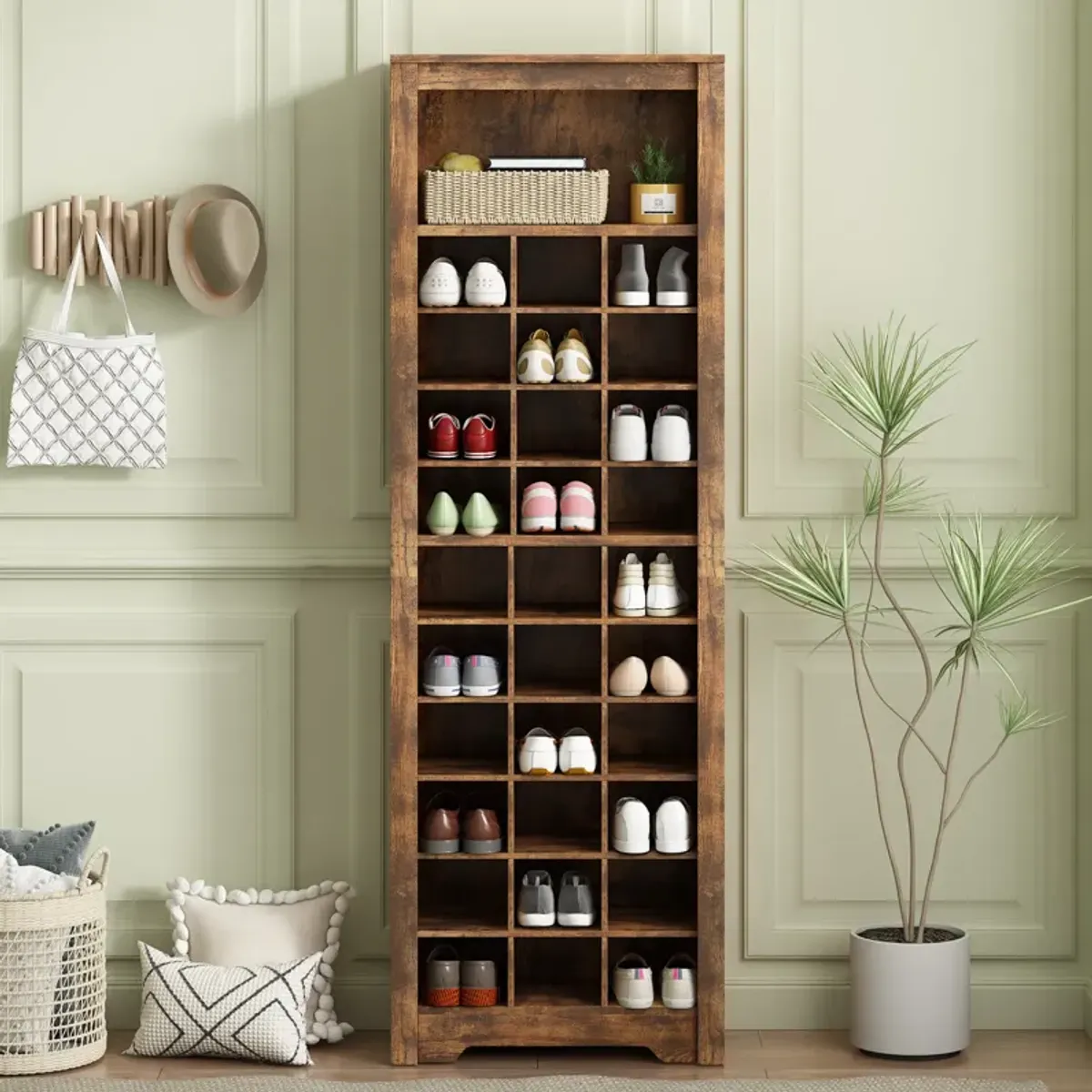 Merax Contemporary Cubby Console  Shoe Cabinet