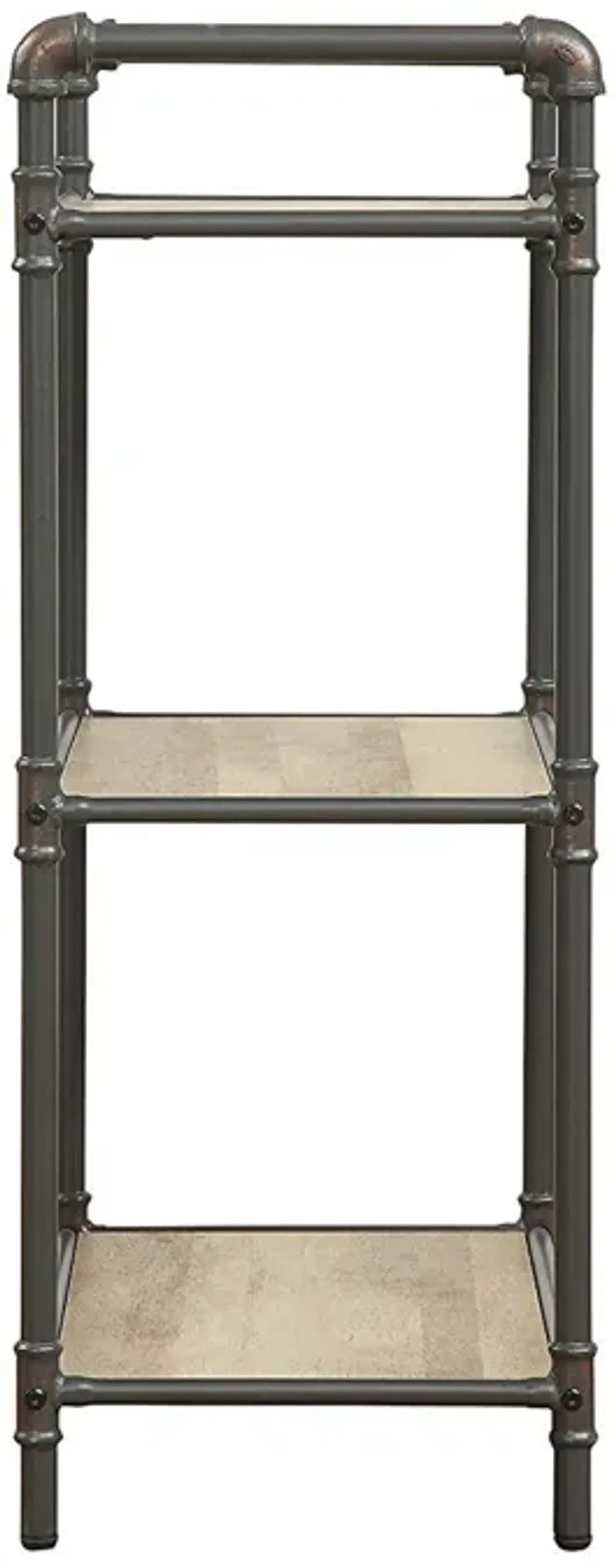 Three Tier Metal Bookshelf With Wooden Shelves, Oak Brown & Gray-Benzara