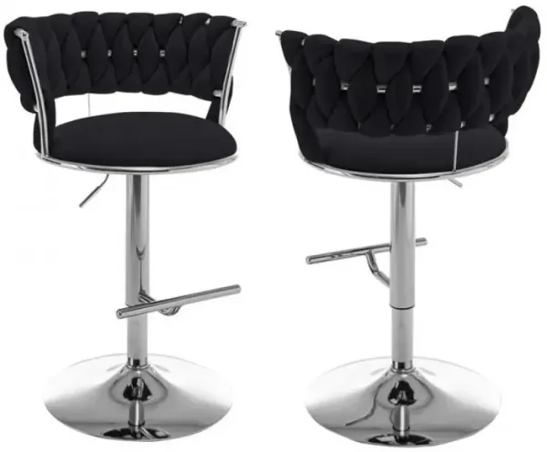 Black adjustable barstool with silver color base (SET OF 2)