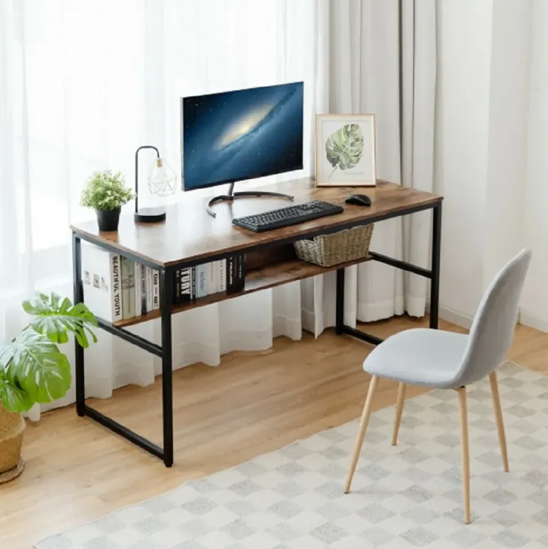 55-Inch Computer Desk Writing Table Workstation Home Office with Bookshelf