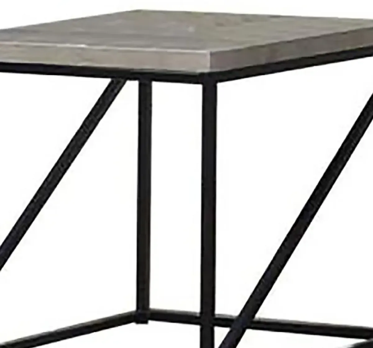 Industrial Style Minimal End Table With Wooden Top And Metallic Base, Gray-Benzara