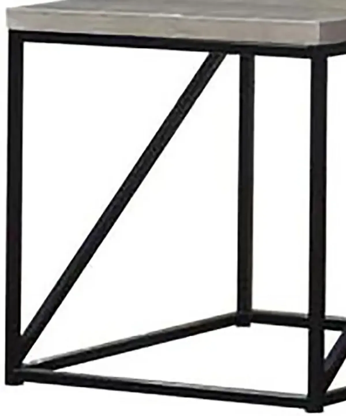 Industrial Style Minimal End Table With Wooden Top And Metallic Base, Gray-Benzara