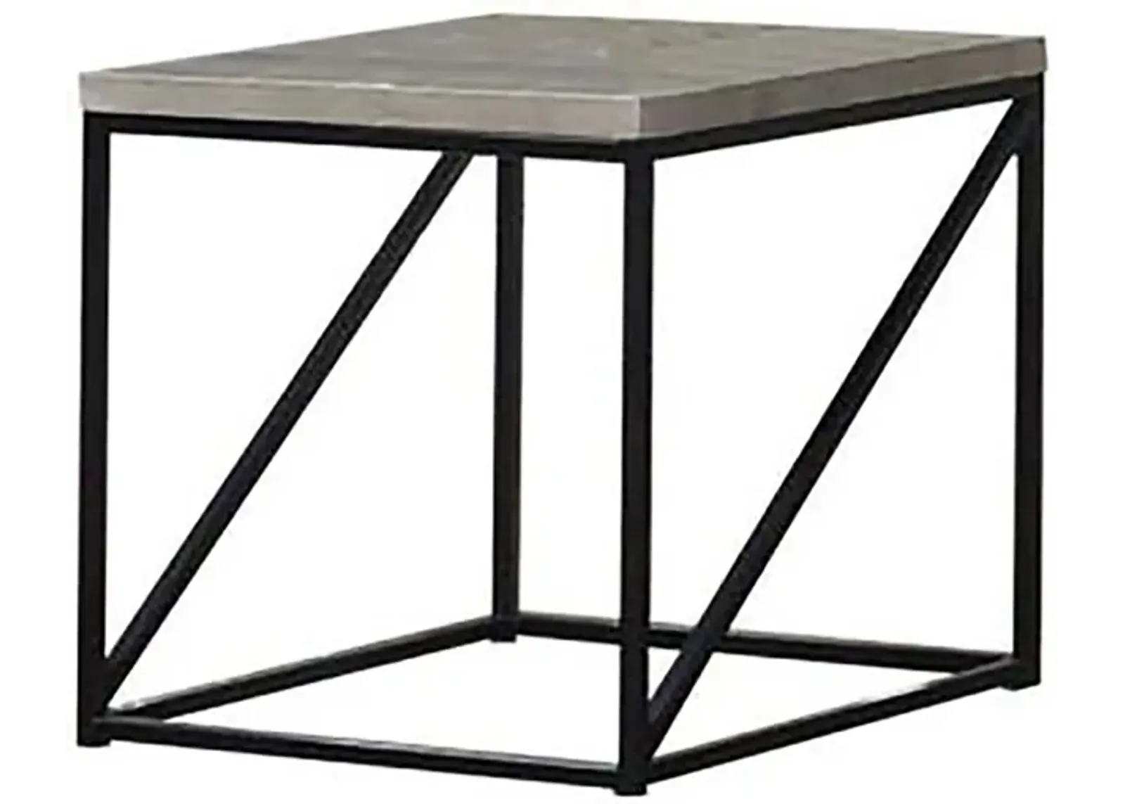 Industrial Style Minimal End Table With Wooden Top And Metallic Base, Gray-Benzara