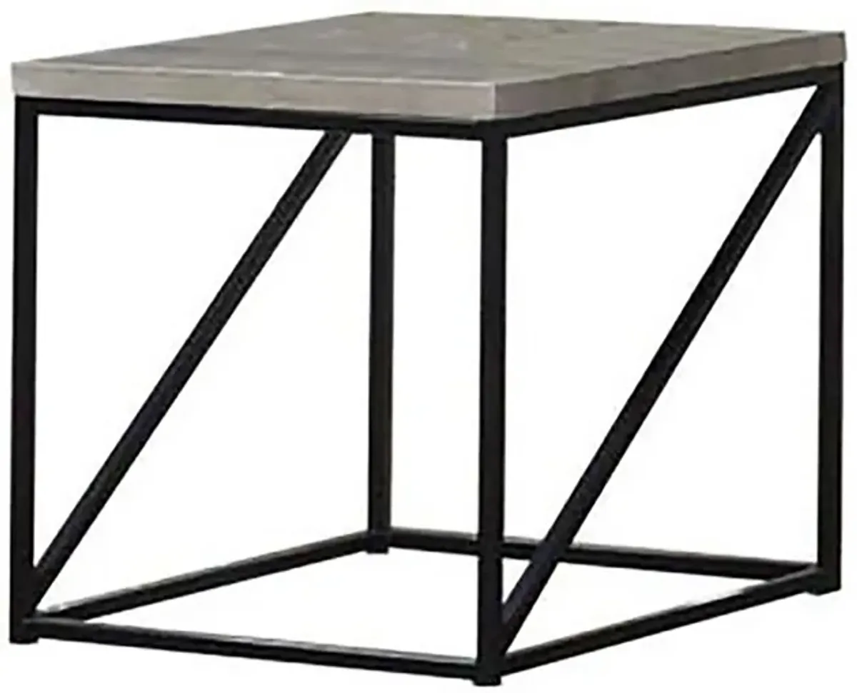 Industrial Style Minimal End Table With Wooden Top And Metallic Base, Gray-Benzara