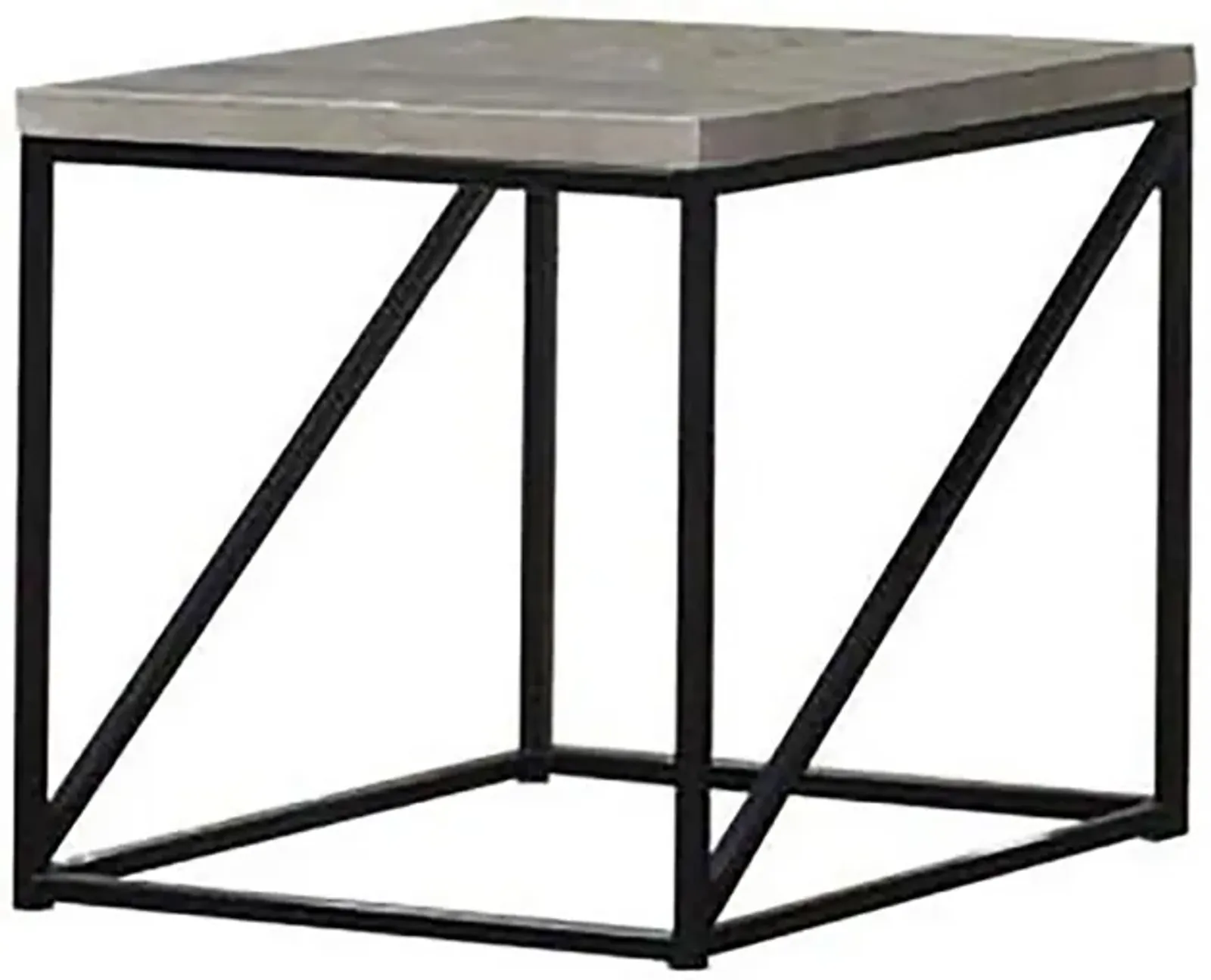 Industrial Style Minimal End Table With Wooden Top And Metallic Base, Gray-Benzara