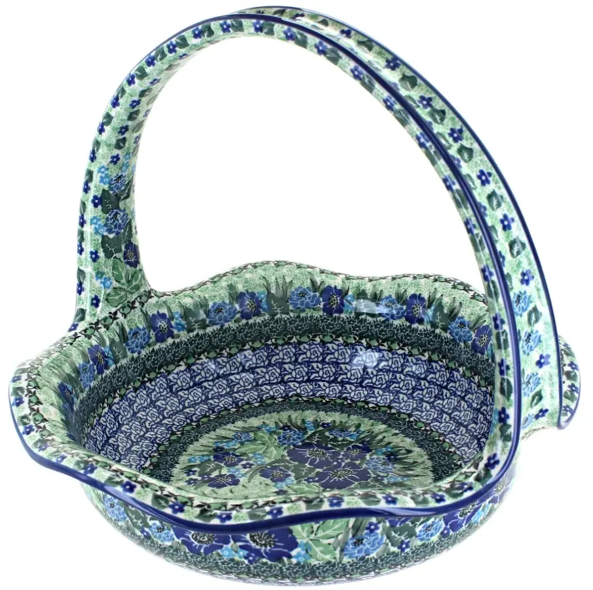 Blue Rose Polish Pottery Peach Posy Round Basket