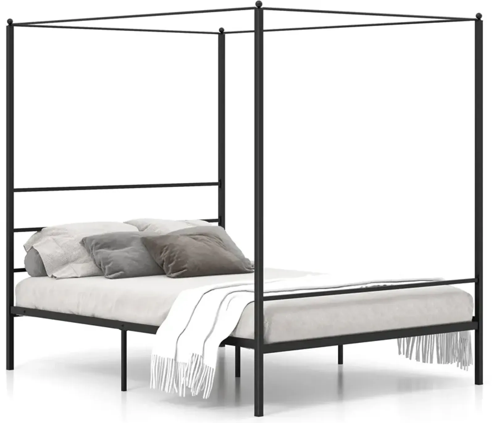 Metal Canopy Bed Frame with Slat Support