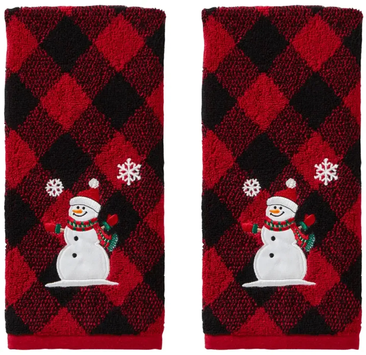 SKL Home Saturday Knight Ltd Snowman Hand Towel - (2-Pack) - 16x25", Red/black