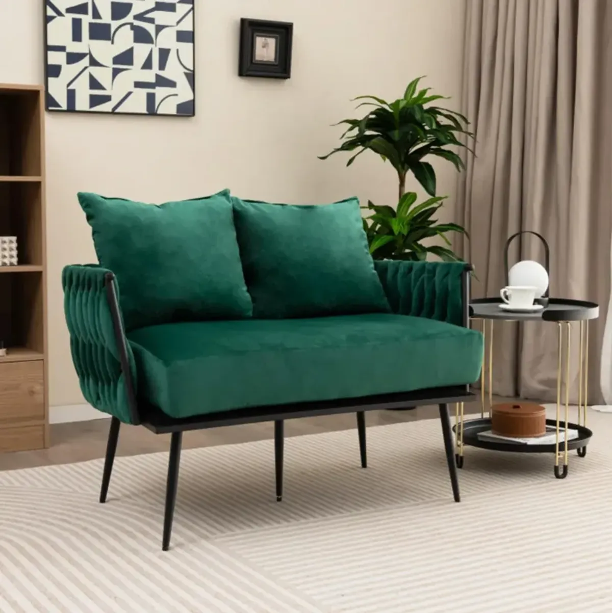 Hivvago Modern Loveseat Sofa Upholstered Dutch Velvet Sofa Couch