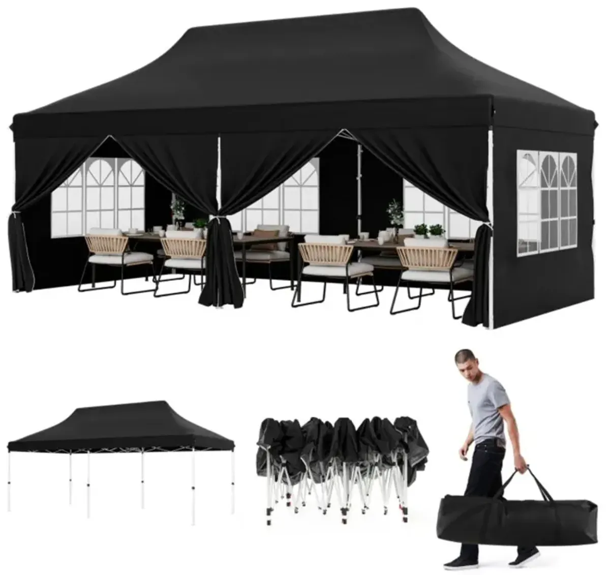 Hivvago 10 x 20 Feet Pop up Canopy with 6 Sidewalls Windows and Carrying Bag