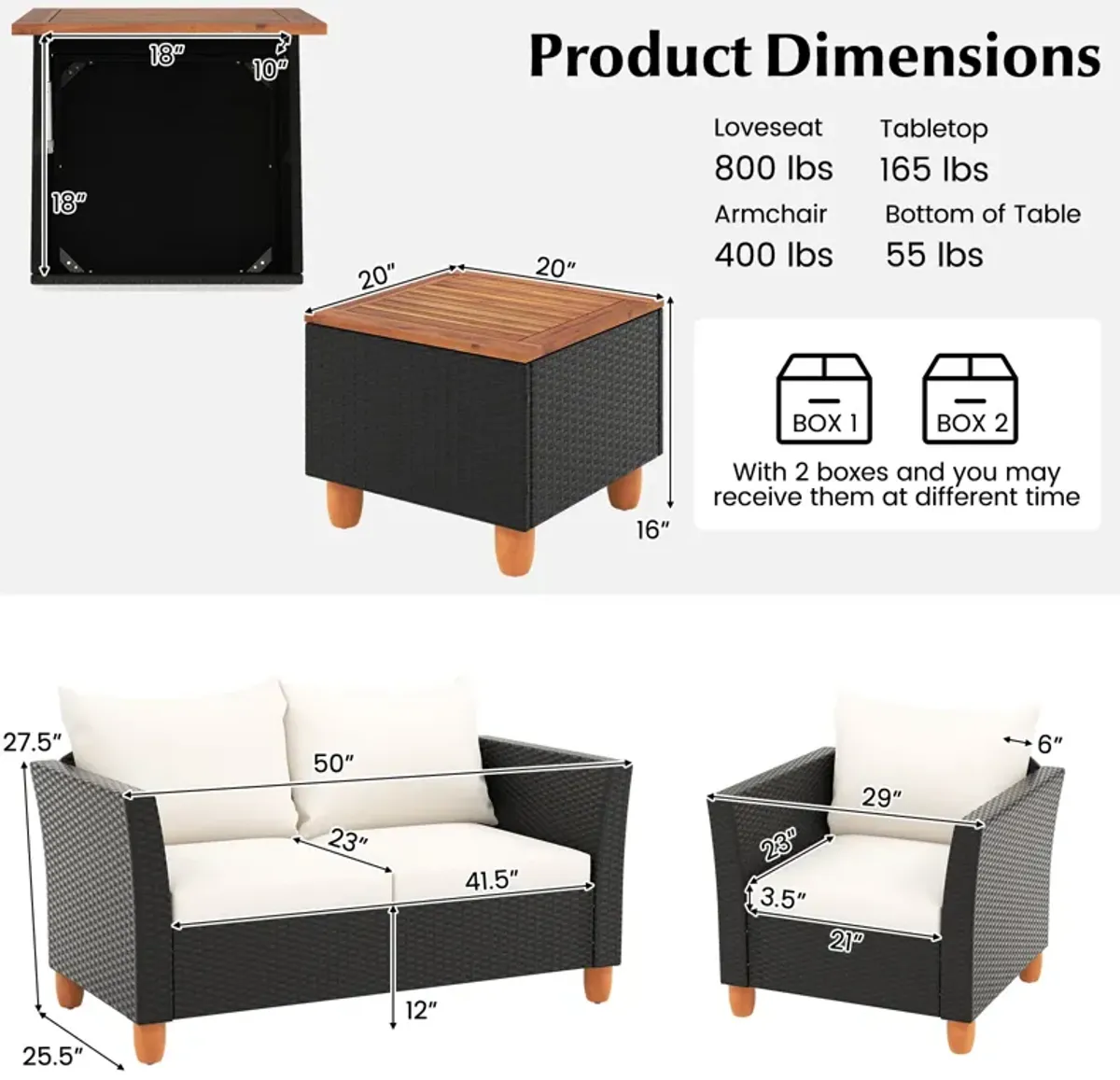 4 Pieces Outdoor Conversation Set with Storage Coffee Table