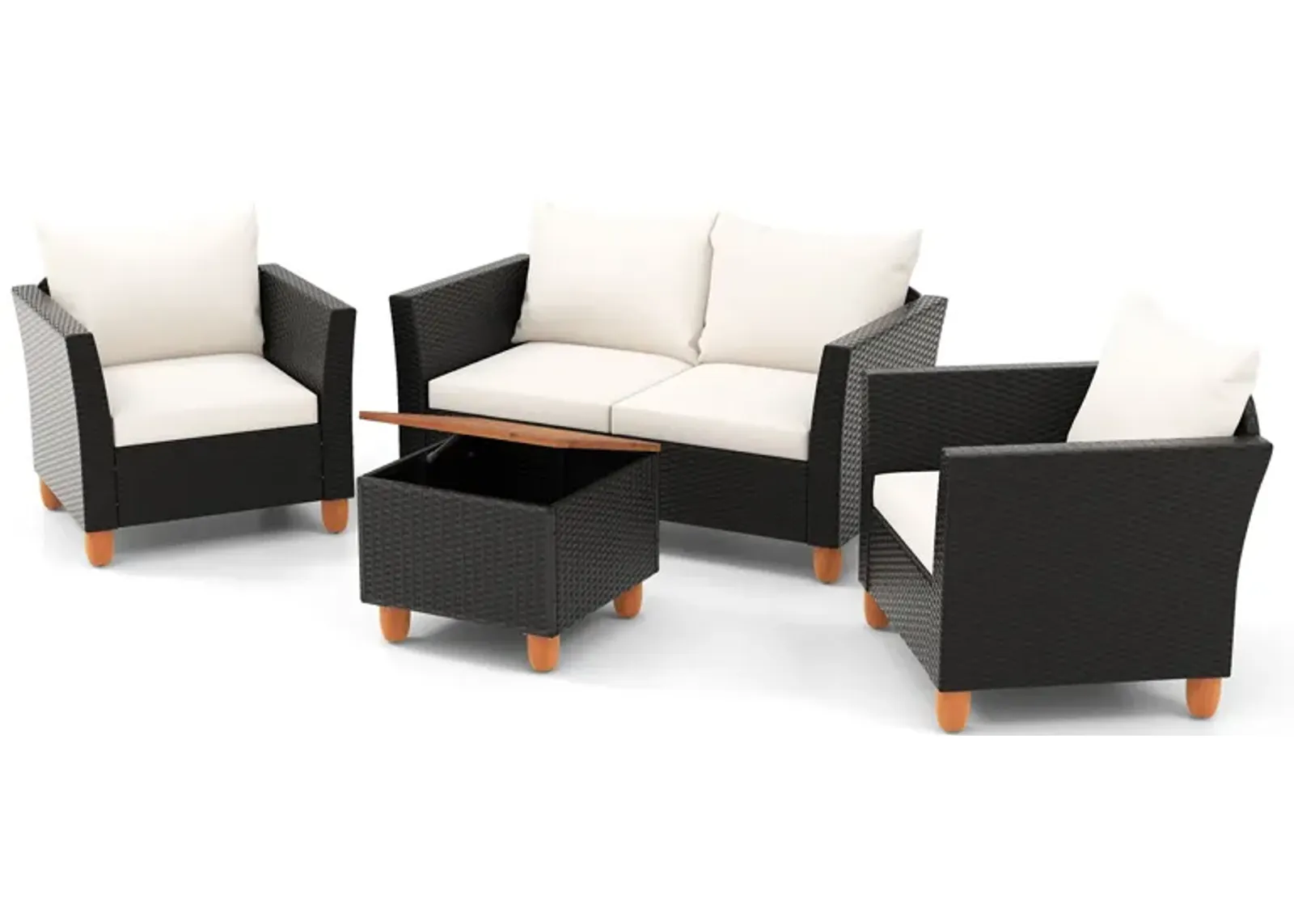 4 Pieces Outdoor Conversation Set with Storage Coffee Table