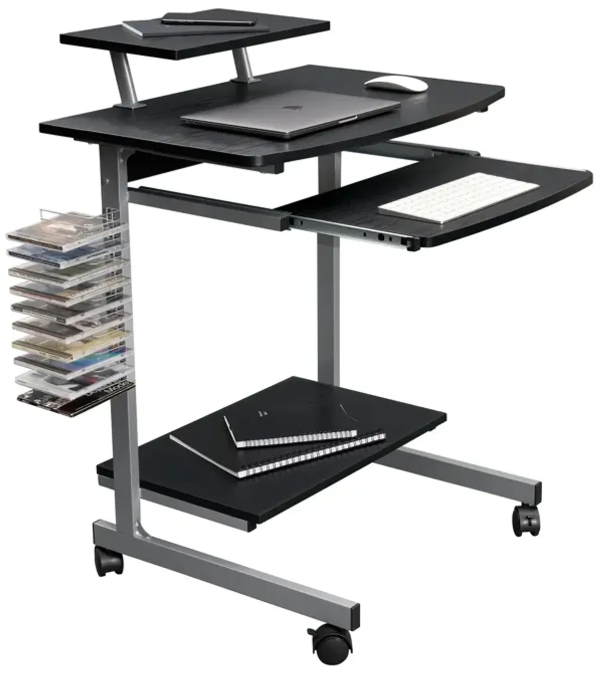 Compact Computer Cart With Storage, Espresso