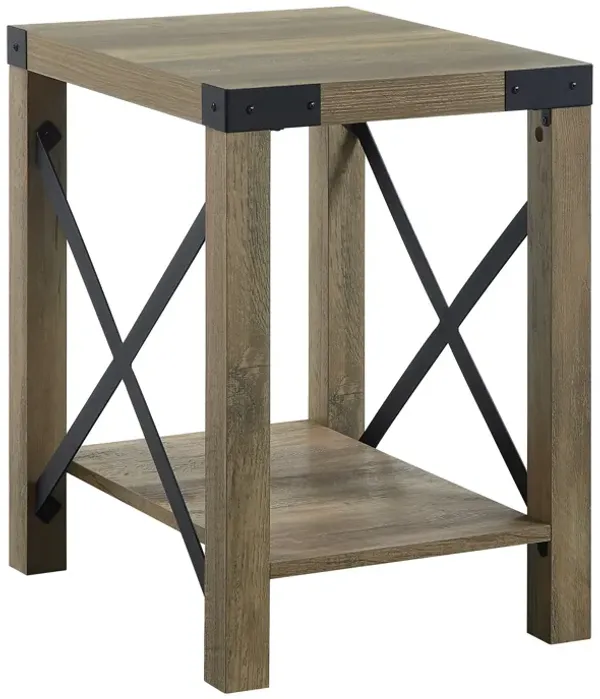 ACME Abiram End Table, Rustic Oak Finish