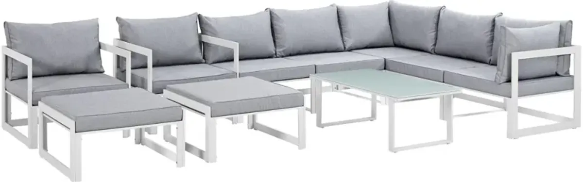 Fortuna 10 Piece Outdoor Patio Sectional Sofa Set - White Gray