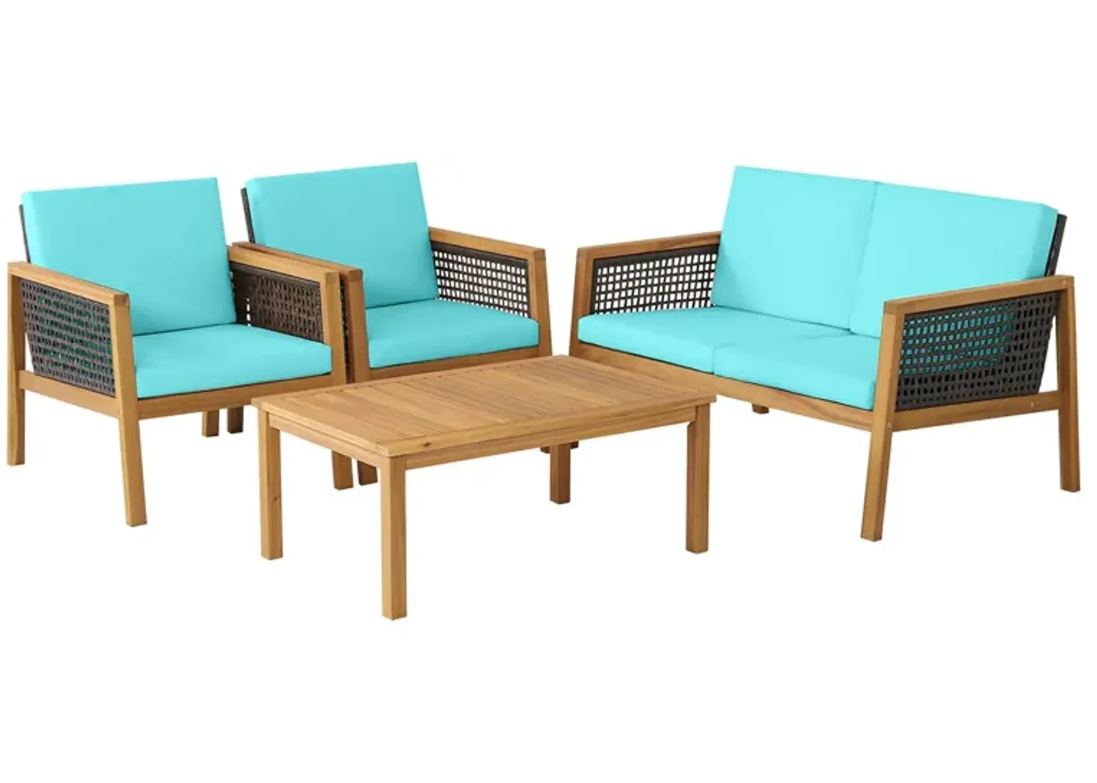 4 Pieces Patio Rattan Furniture Set with Removable Cushions