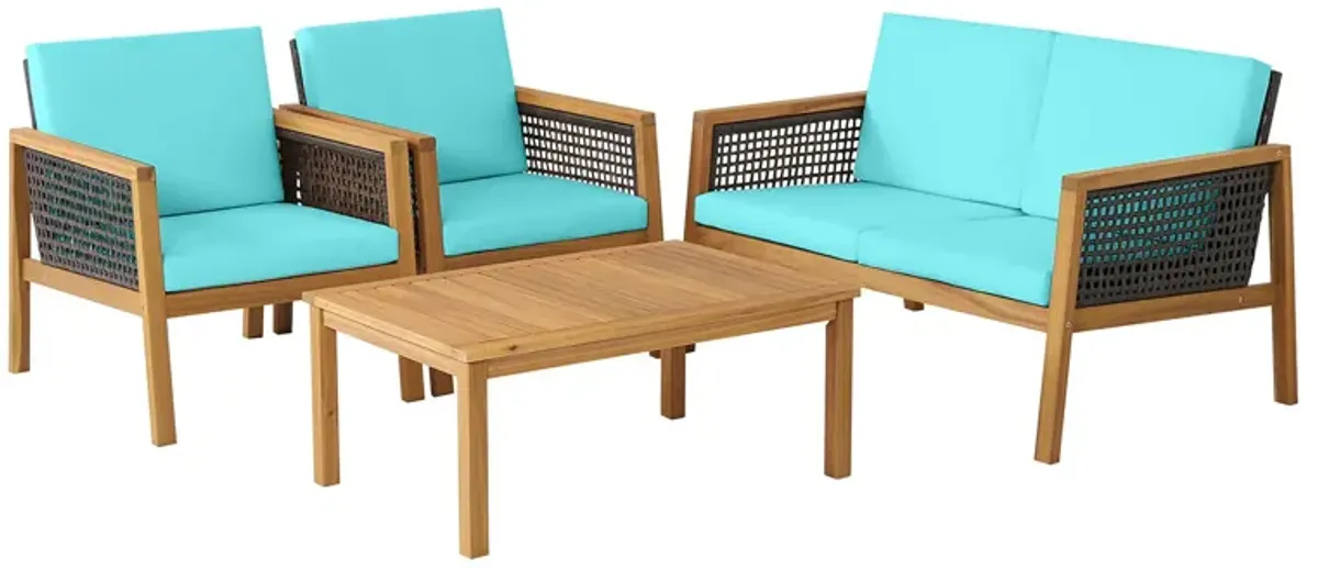 4 Pieces Patio Rattan Furniture Set with Removable Cushions