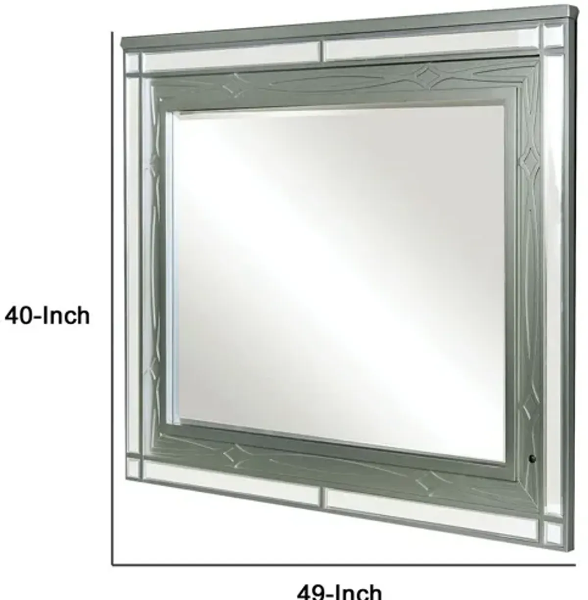 Mirror with LED and Mirrored Trim Accent, Silver-Benzara