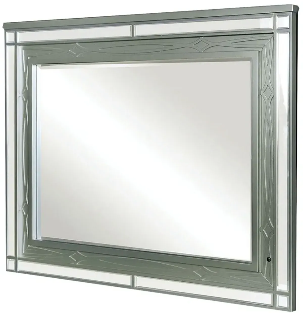 Mirror with LED and Mirrored Trim Accent, Silver-Benzara