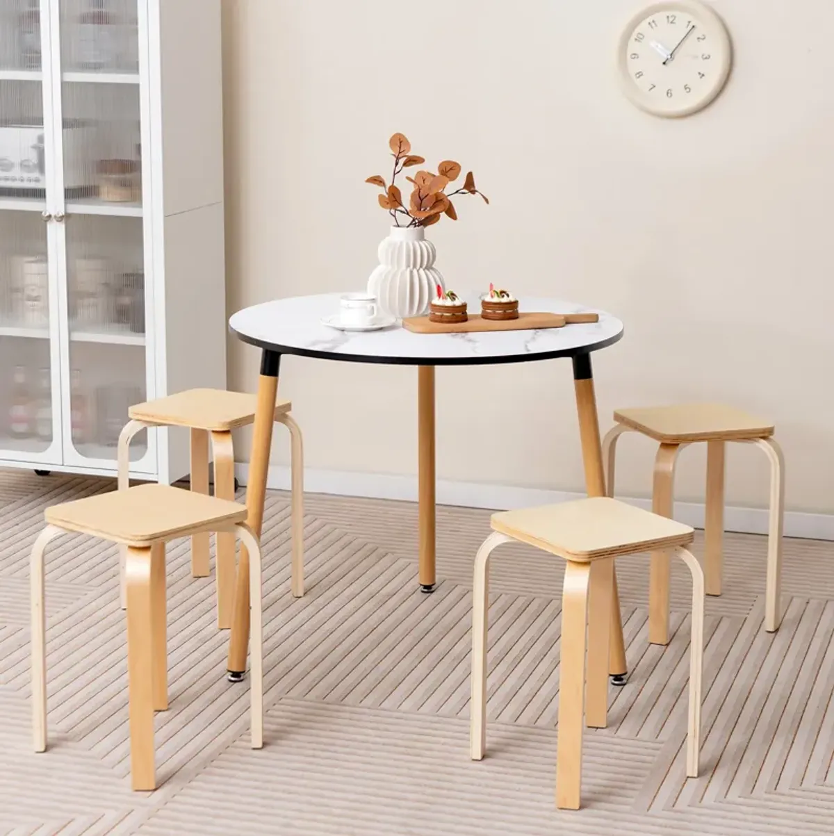 Stackable Stools Set of 4 with Square Top and Rounded Corners