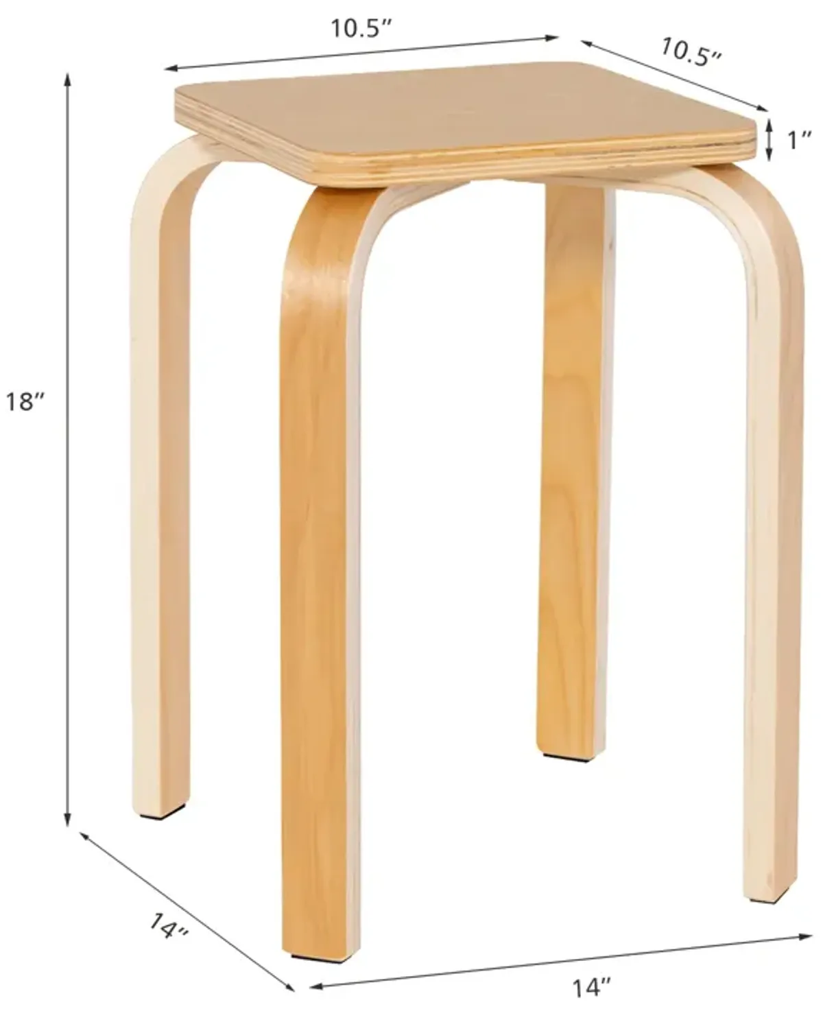 Stackable Stools Set of 4 with Square Top and Rounded Corners