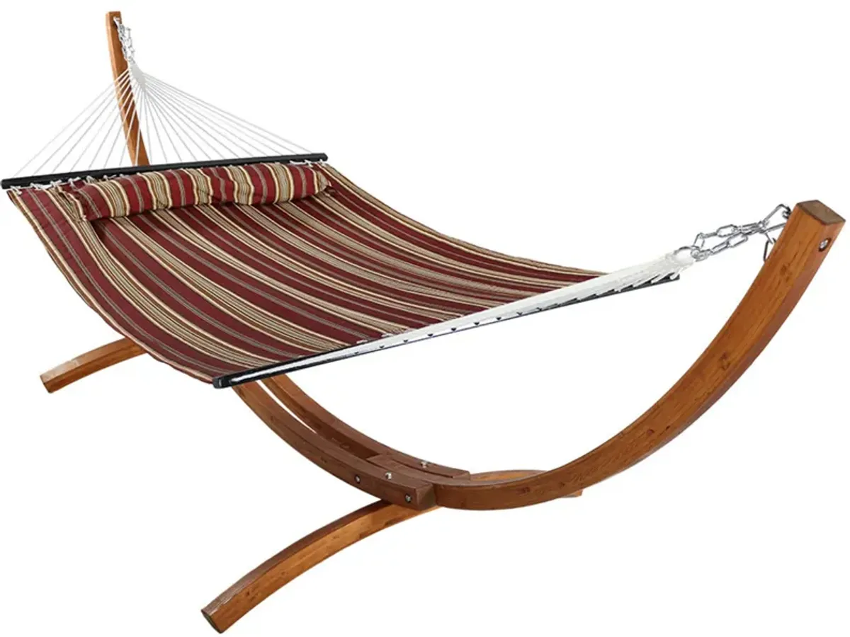 Sunnydaze Quilted Hammock with Curved Wooden Stand