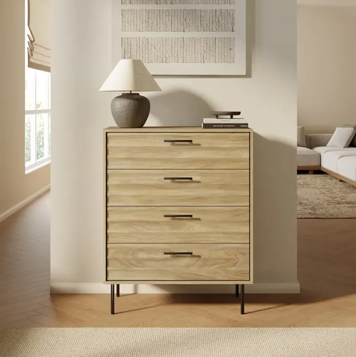 LuxenHome Mid-Century Modern Wave 4-Drawer 31.5-Inch Wide Accent Chest