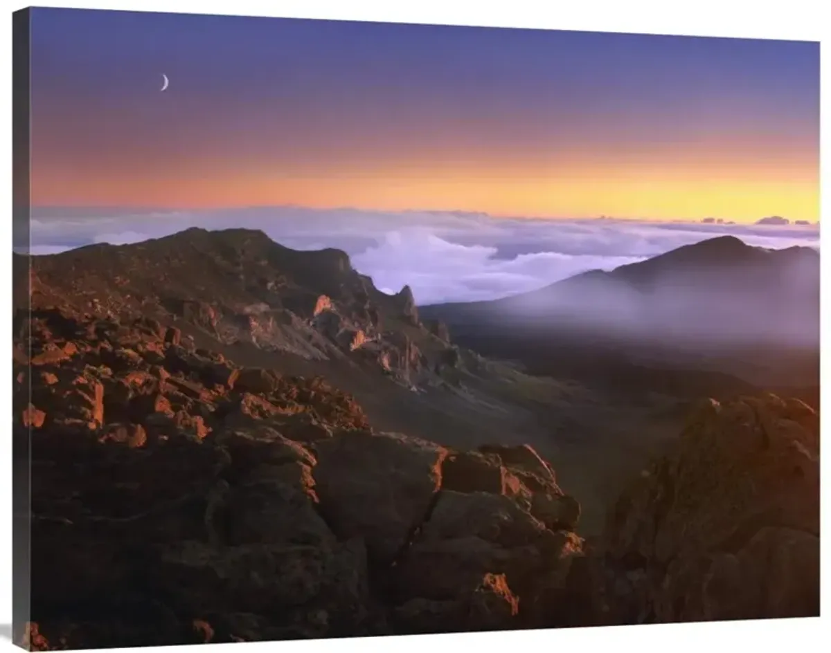 Sunrise and crescent moon overlooking Haleakala Crater, Maui, Hawaii-Canvas Art-40x30