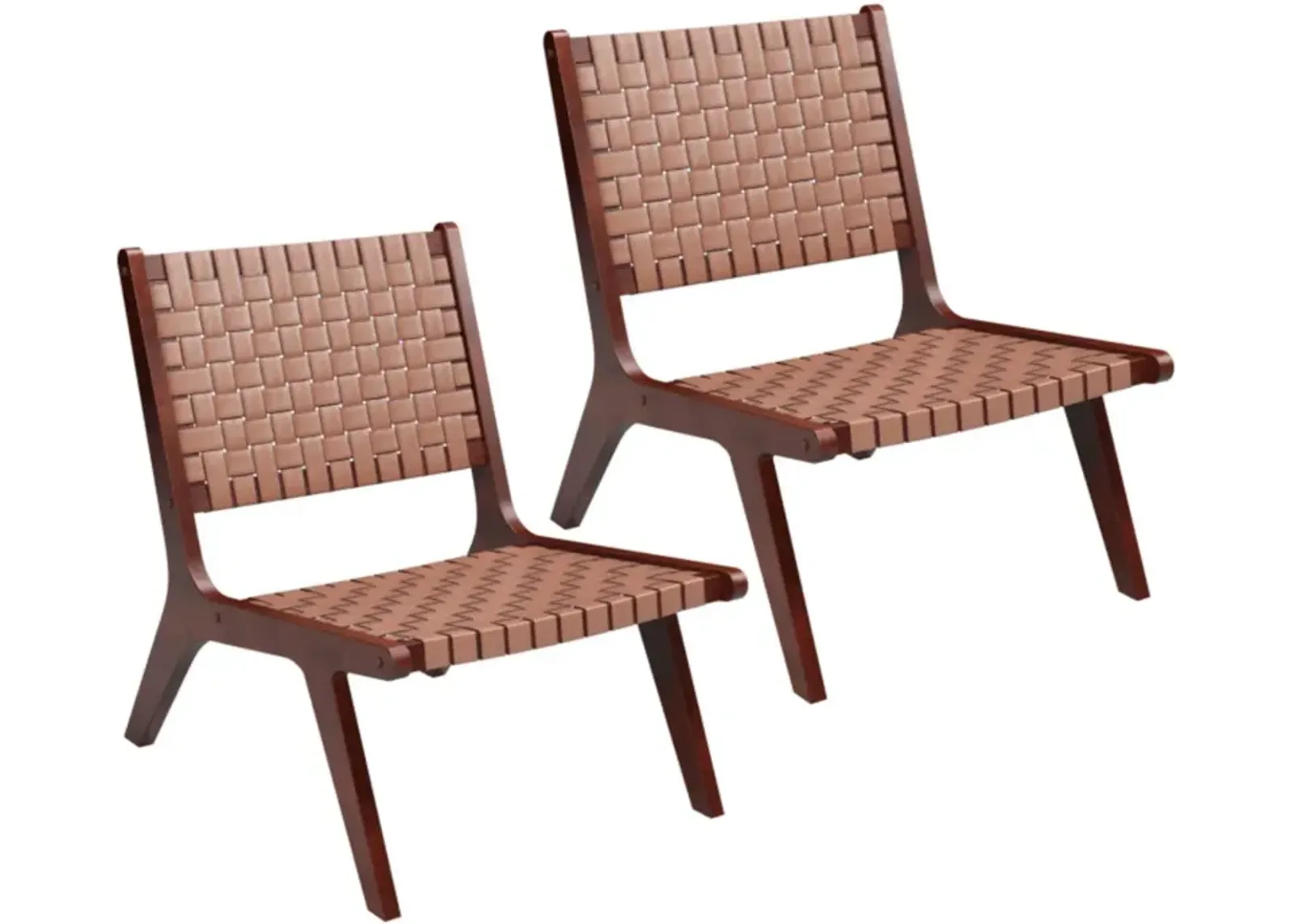 Hivvago Set of 1/2 Woven Leather Accent Chairs with Wood Frame