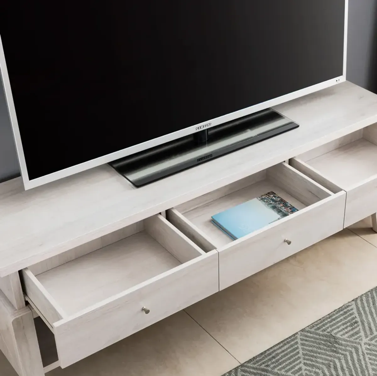 White Oak TV Stand with 3 Drawers and 3 Shelves