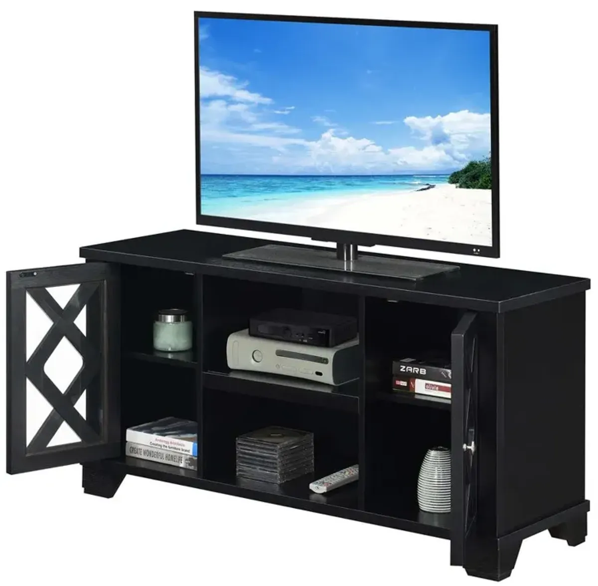 Convenience Concepts Gateway TV Stand with Storage Cabinets and Shelves, Black