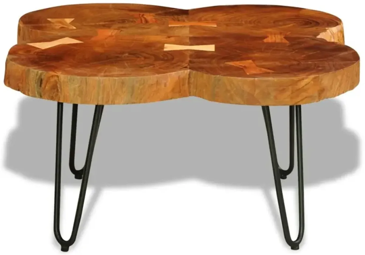 vidaXL Handmade Coffee Table, Sustainable Solid Sheesham Wood, Powder-Coated Iron Legs, Low-Profile, Unique Grains for Rich Aesthetic, Brown, Square