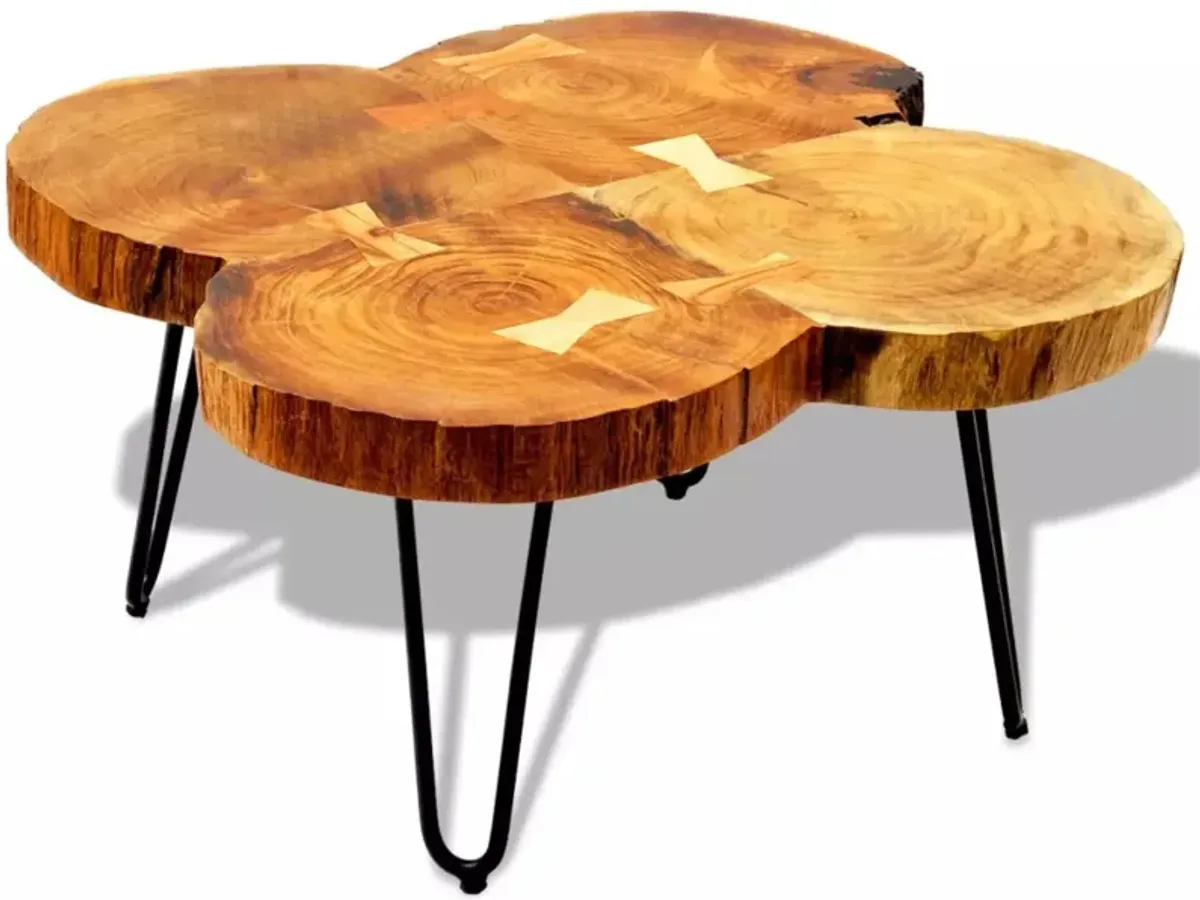 vidaXL Handmade Coffee Table, Sustainable Solid Sheesham Wood, Powder-Coated Iron Legs, Low-Profile, Unique Grains for Rich Aesthetic, Brown, Square