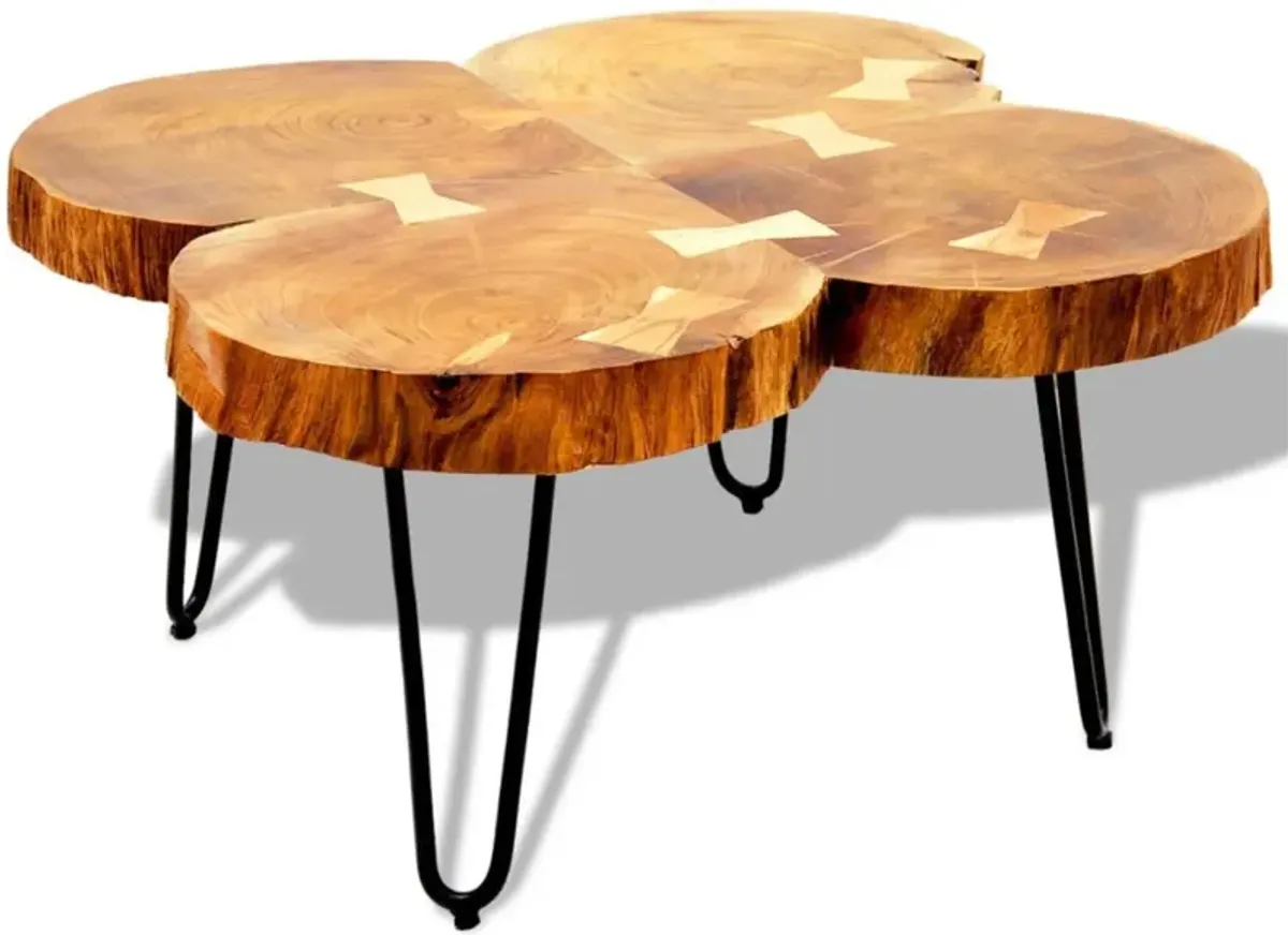 vidaXL Handmade Coffee Table, Sustainable Solid Sheesham Wood, Powder-Coated Iron Legs, Low-Profile, Unique Grains for Rich Aesthetic, Brown, Square