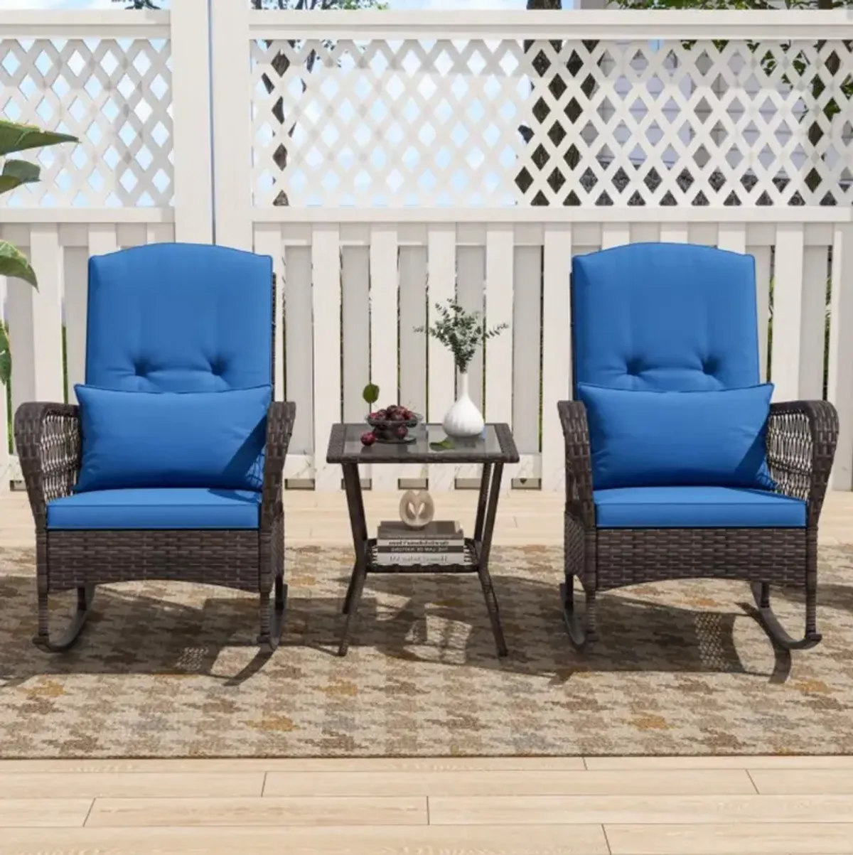 Hivvago 3 Pieces Rocking Bistro Set with 2-Tier Coffee Table