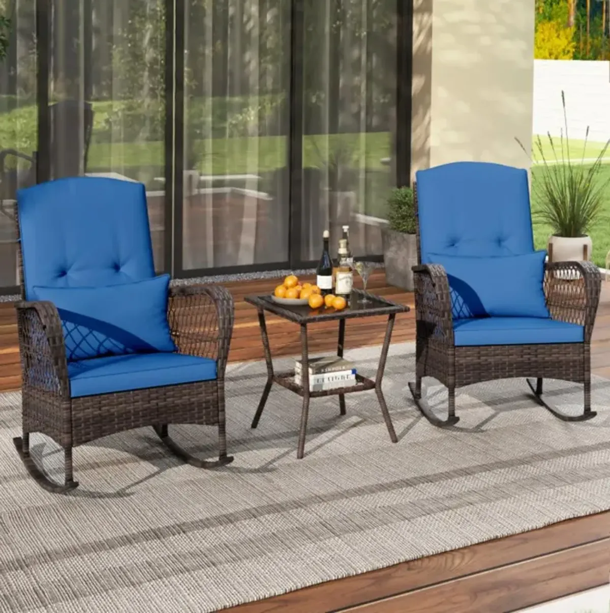 Hivvago 3 Pieces Rocking Bistro Set with 2-Tier Coffee Table