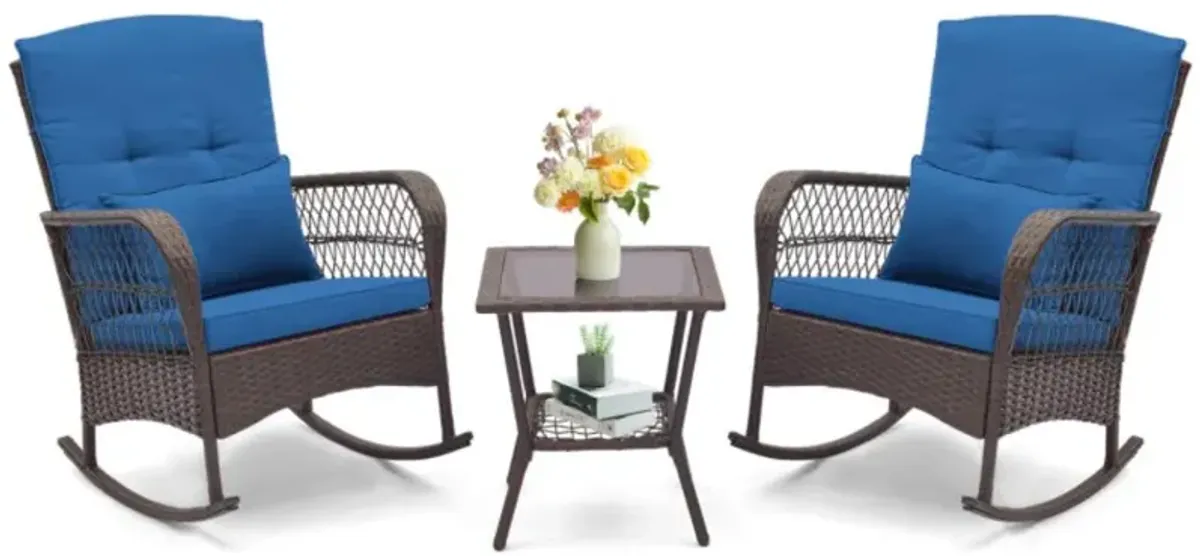 Hivvago 3 Pieces Rocking Bistro Set with 2-Tier Coffee Table