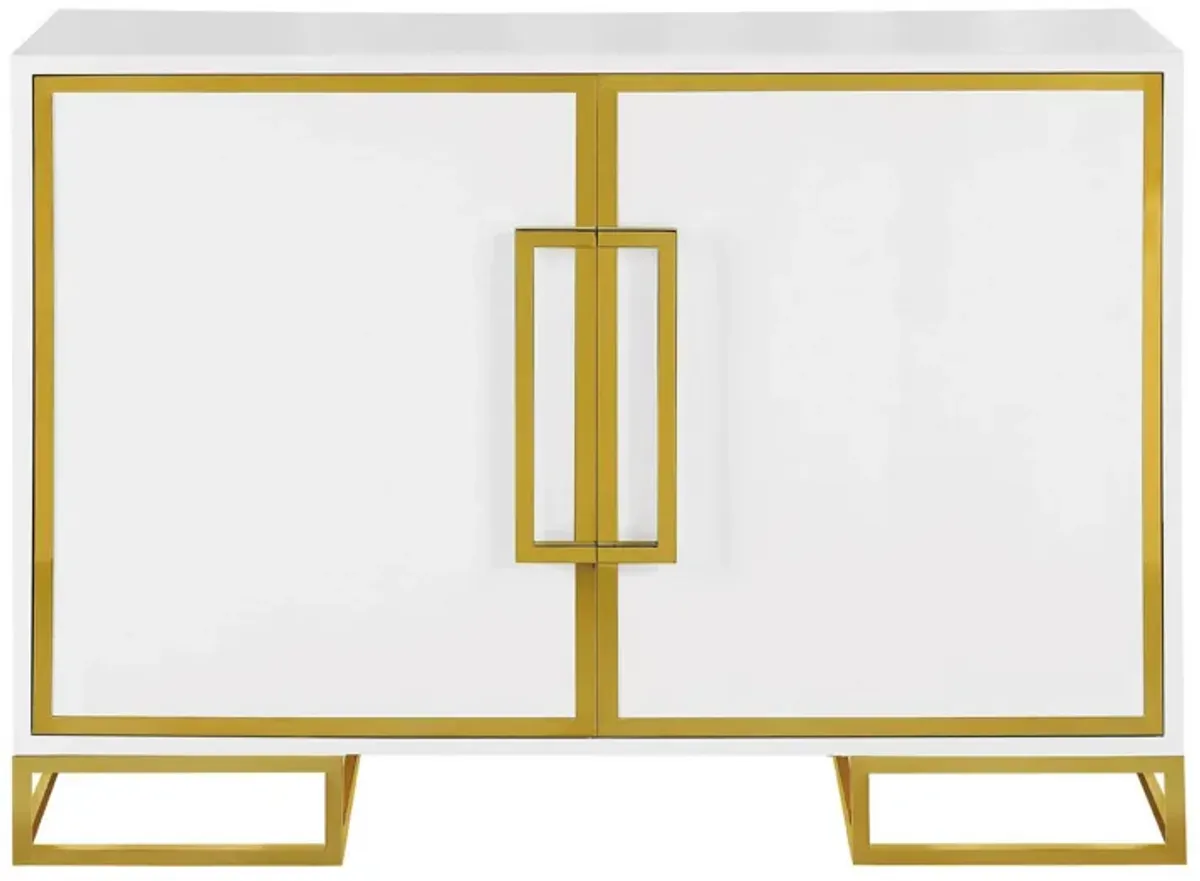 48 Inch Wood Accent Cabinet with 2 Doors and Square Open Base, White, Gold-Benzara